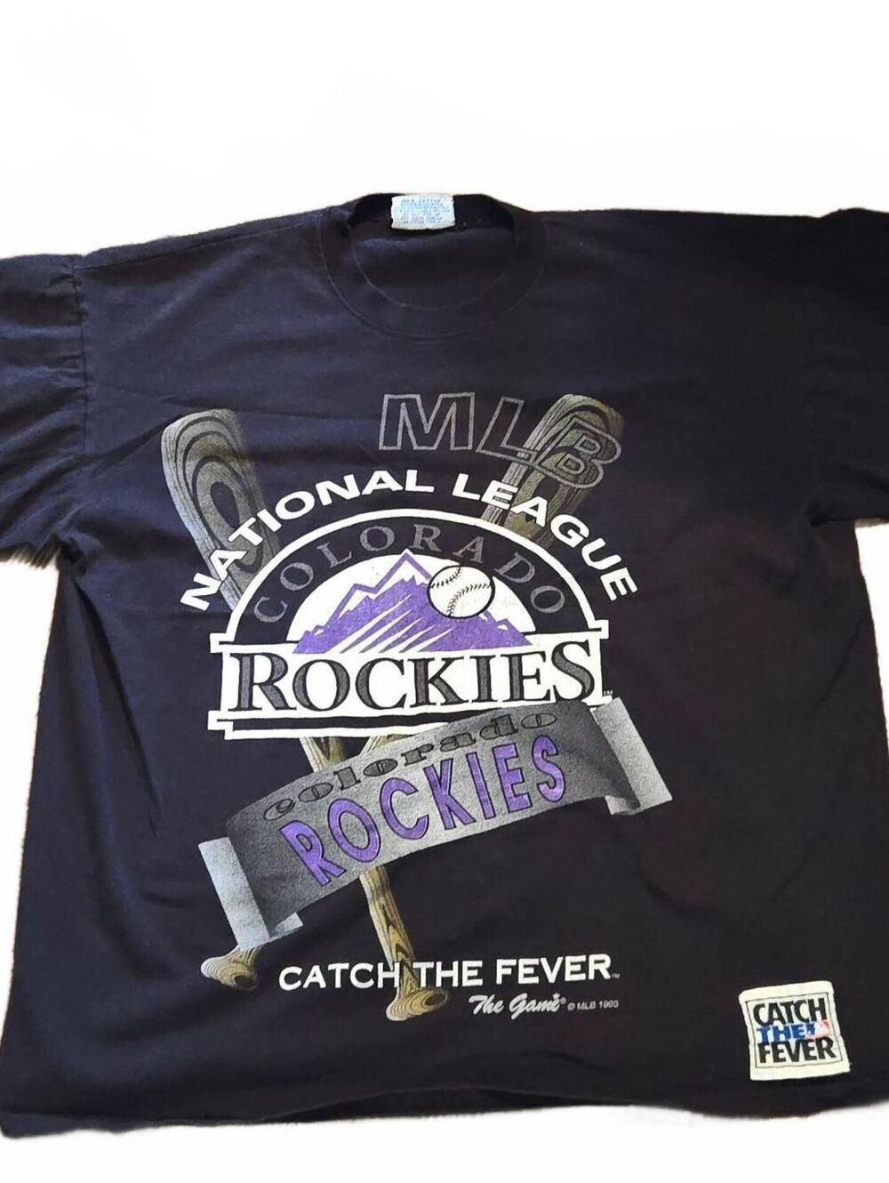 Vintage 90s Colorado Rockies LT-Shirt Men's XL Black Purple MLB Baseball 1993